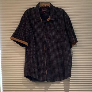 Men's Black Microdot Short Sleeve Button-Down Shirt with Tan Trim